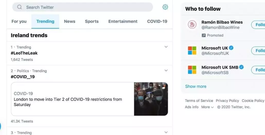 twitter trending section