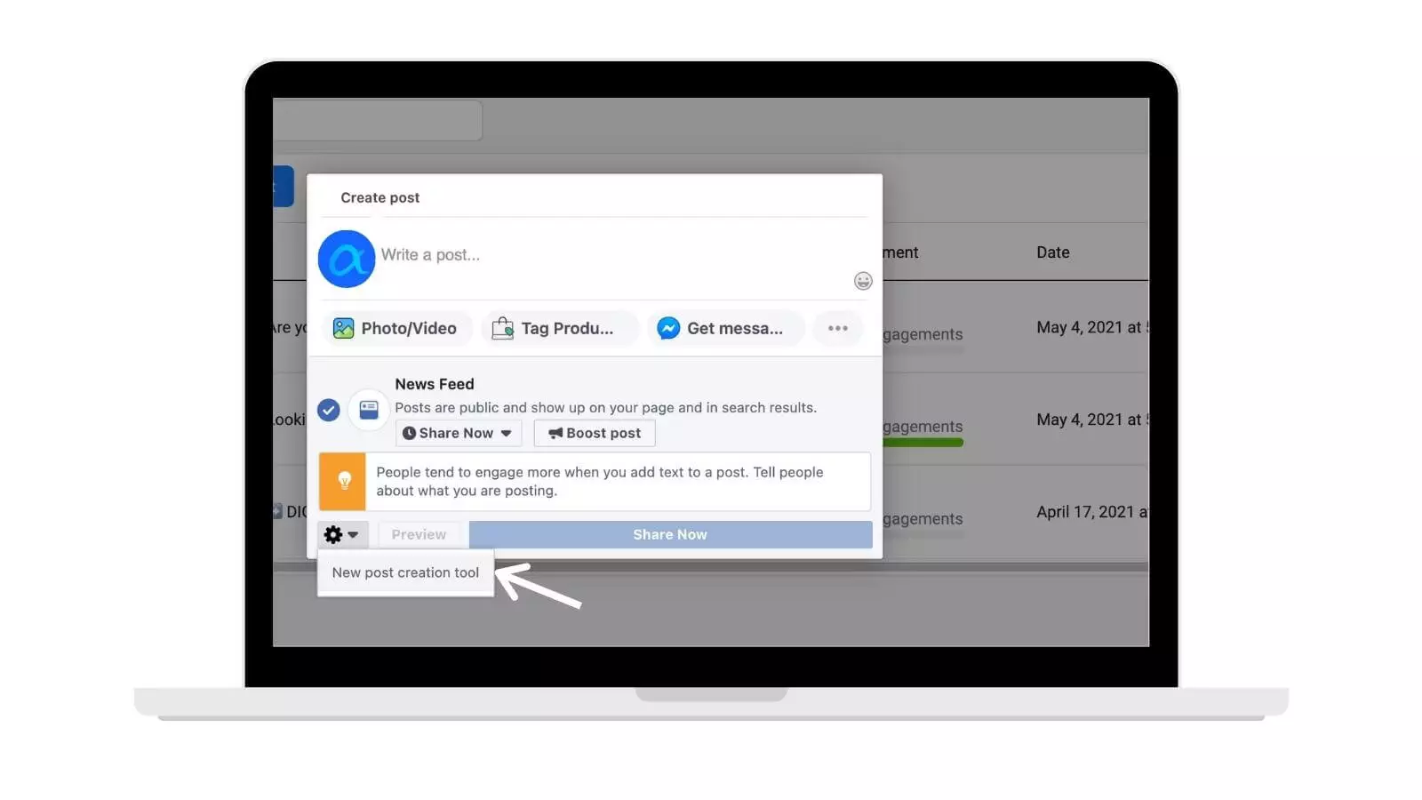 Business Suite Desktop 3 new post creation tool view