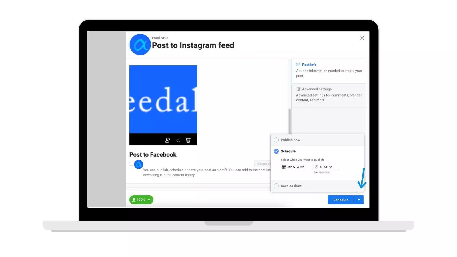 FB Creator Studio 3 schedule post on instagram