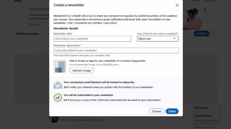 Linkedin newsletter settings Newsletter settings