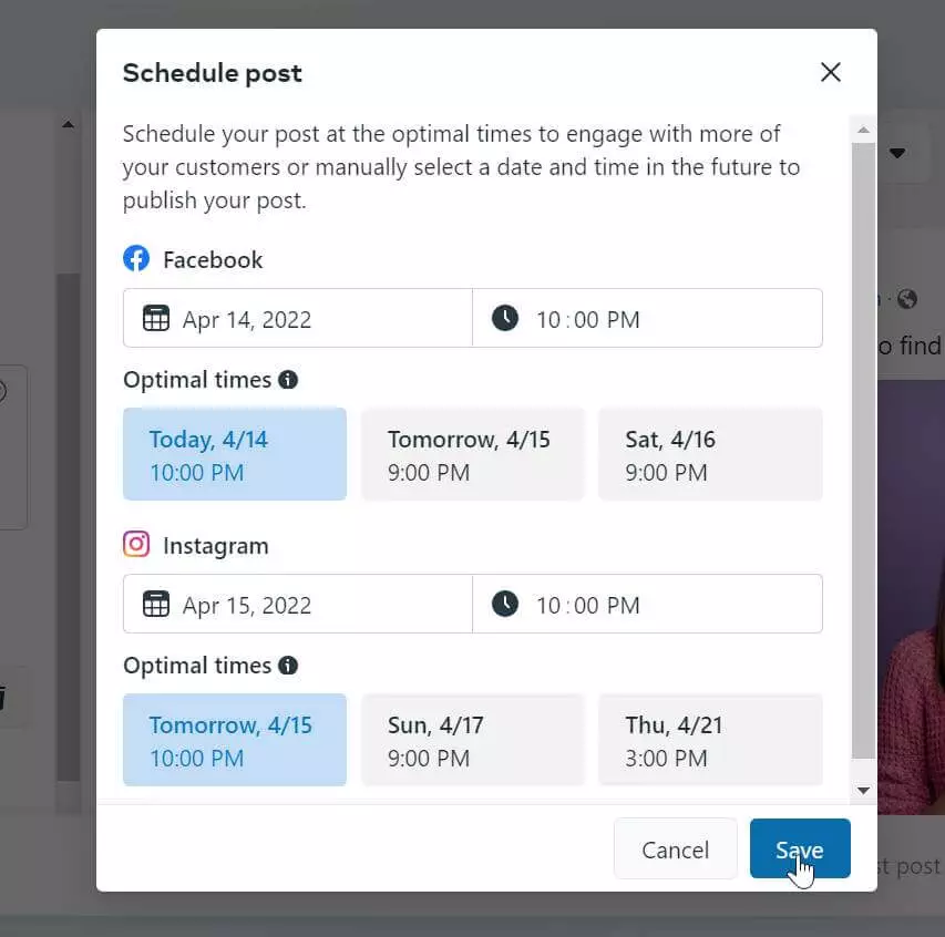 how to schedule a post in Meta Business Suite 7-2 scheduling in Facebook